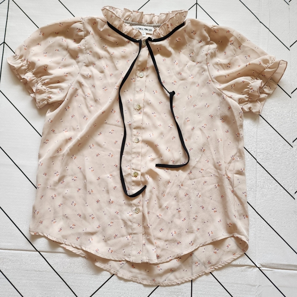 Daisy May Semi Sheer Cream Blouse Size S